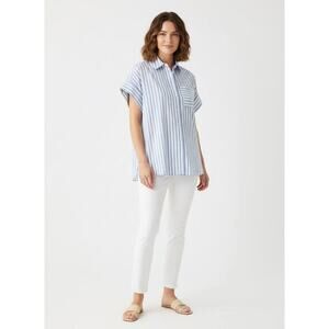 Casa Cabana Women’s XS Blue & White Stripe Short Sleeve Button Up Shirt